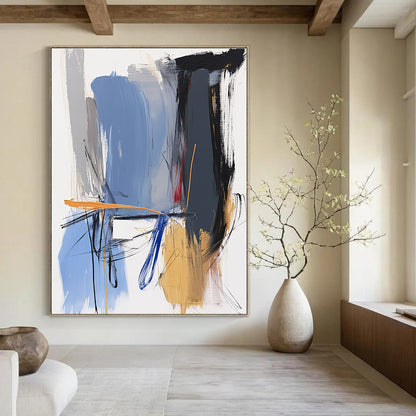 Expressive Blue and Orange Abstract for Creative Studio & Bohemian Living Room STSC743