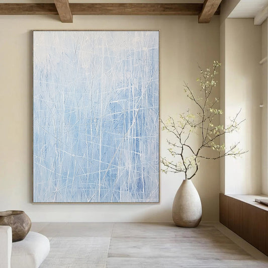 Light Blue Linear Abstract for Coastal Home Office & Contemporary Art Gallery STSC317