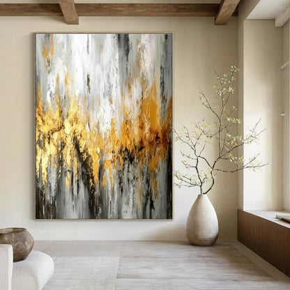 Gold - Gray Abstract Art for High - End Boutique & Art Deco Home DLZ1816
