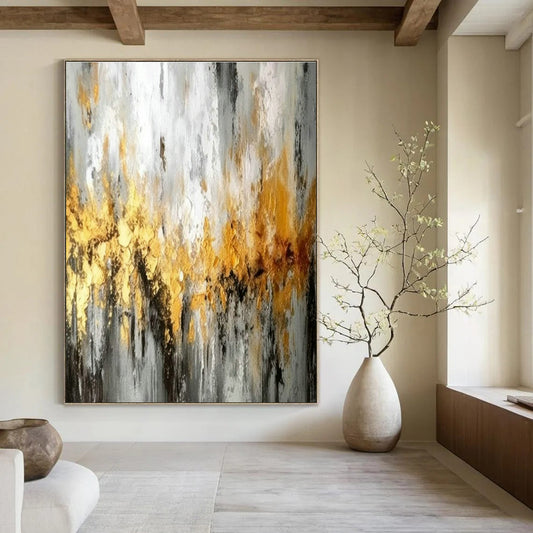 Gold - Gray Abstract Art for High - End Boutique & Art Deco Home DLZ1816