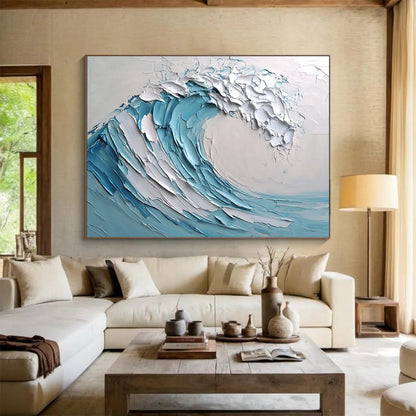 Textured Blue - White Wave Art for Coastal Restaurant & Nautical - Themed Home SC002
