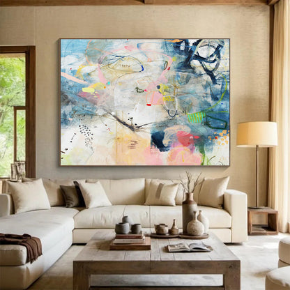 Blue - Pink Line Abstract Art for Coastal - Inspired Nooks DLZ2461