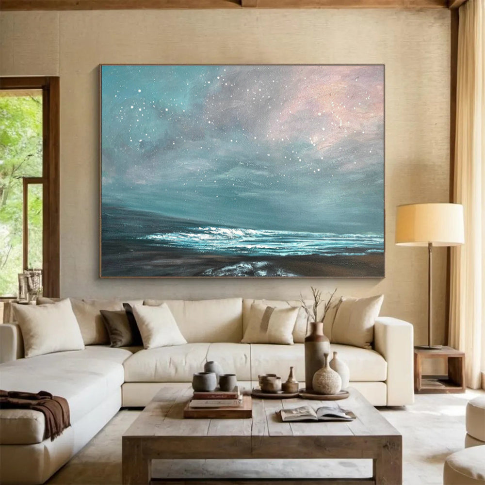 Starry Sky and Sea Oil Painting for Dreamy Reading Nooks DLZ2490
