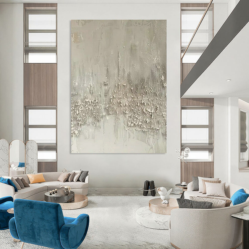 Gray - White Textured Abstract Art for Scandinavian - Style Bedroom & Art Therapy Space DLZ1744