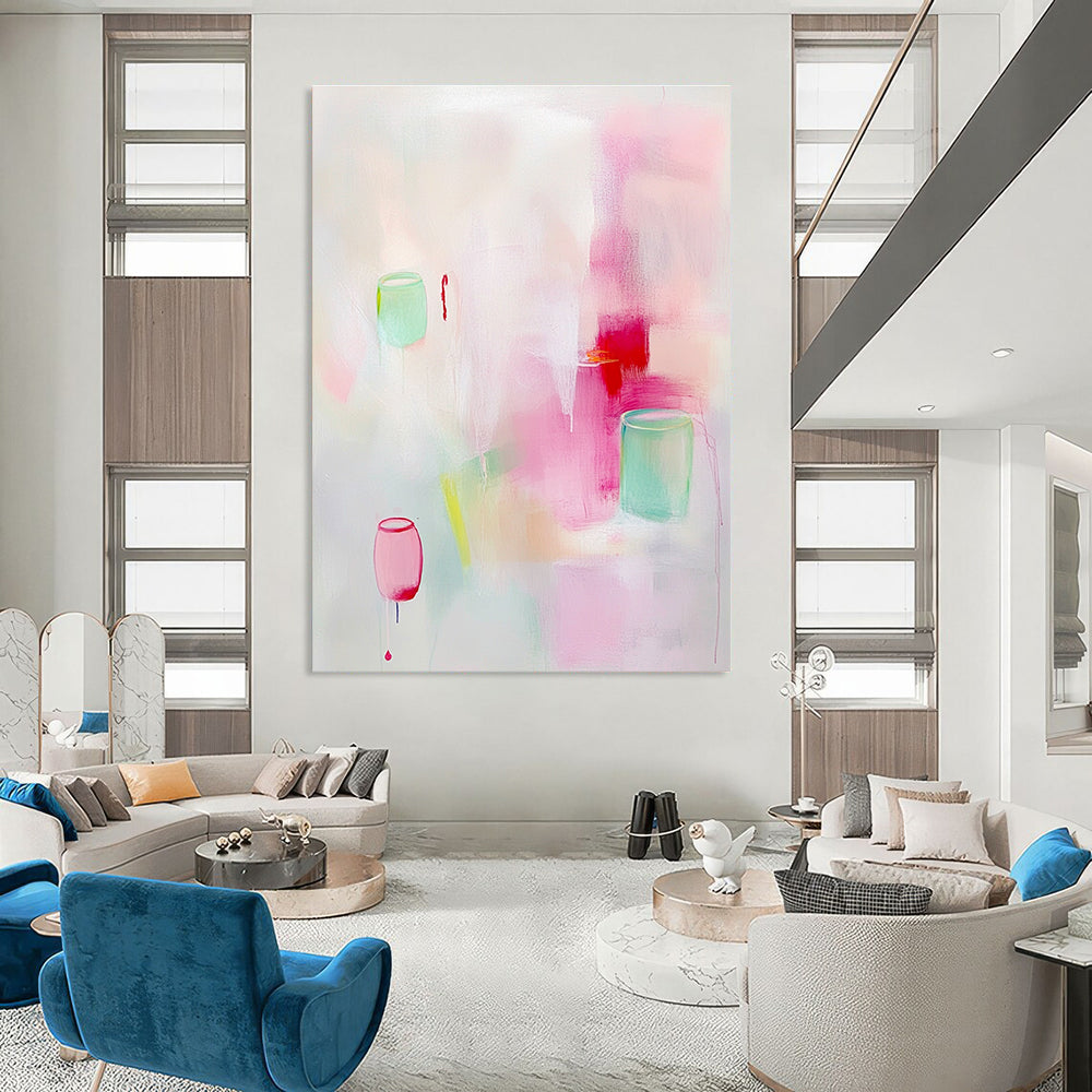 Soft Pink and Green Abstract Art for Girls’ Bedroom & Pastel - Themed Boutique STSC1311