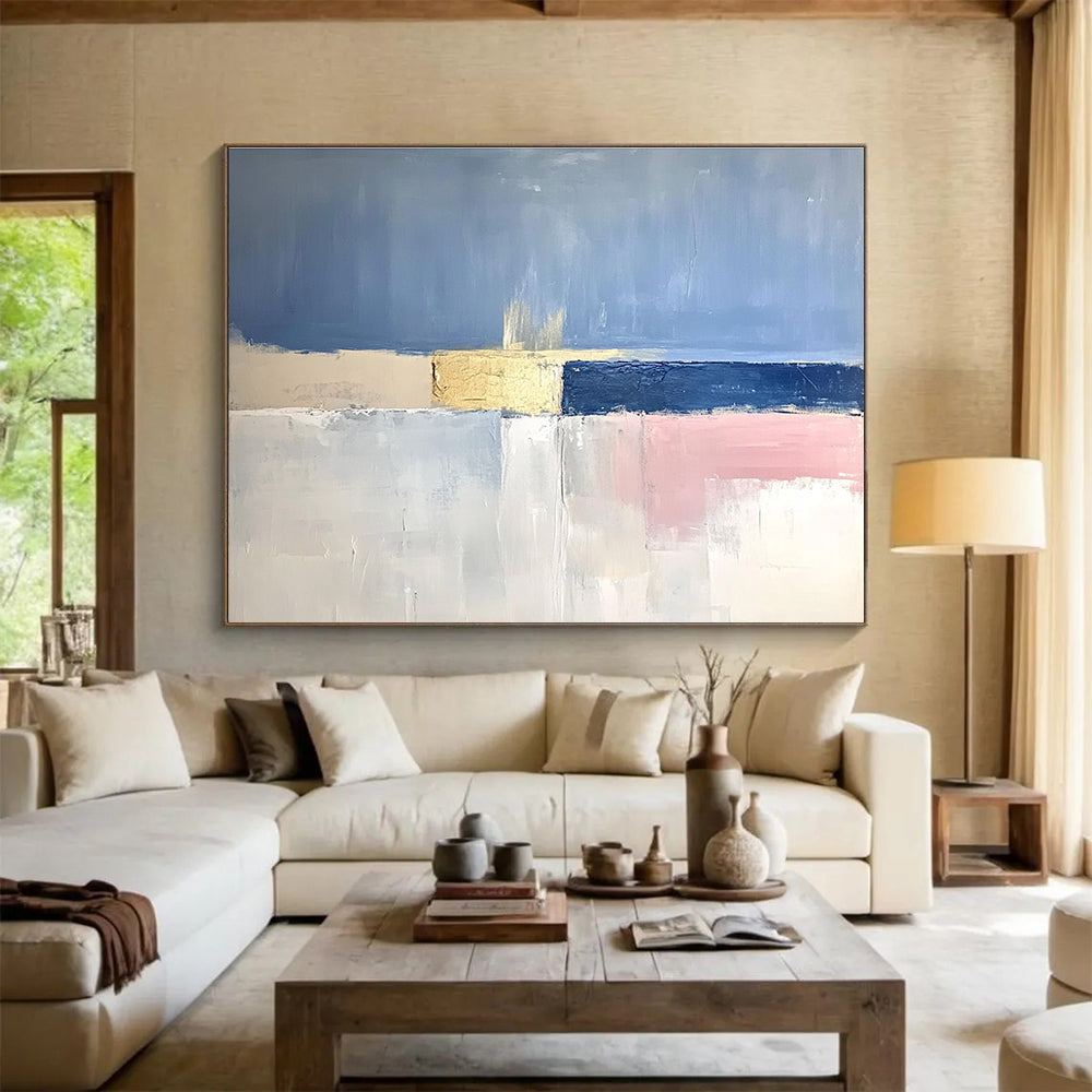 Pink - Blue - Gold Abstract for Boutique Hotel Room & Art - Themed Café SC025