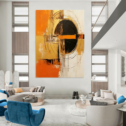 Orange - Black Geometric Abstract Art for Modern Home Entrance & Design - Focused Office DLZ1739