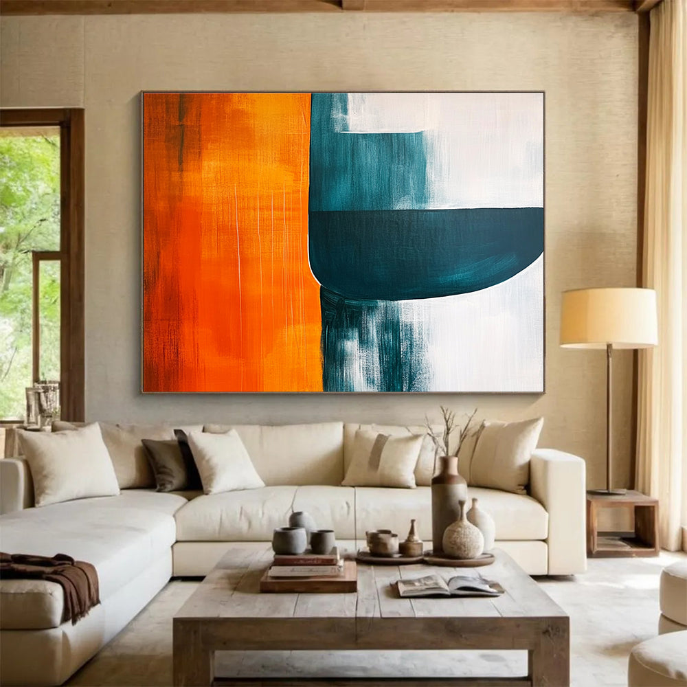 Orange - Teal Abstract Shapes Art for Vibrant Retail Store & Creative Team Office SC249