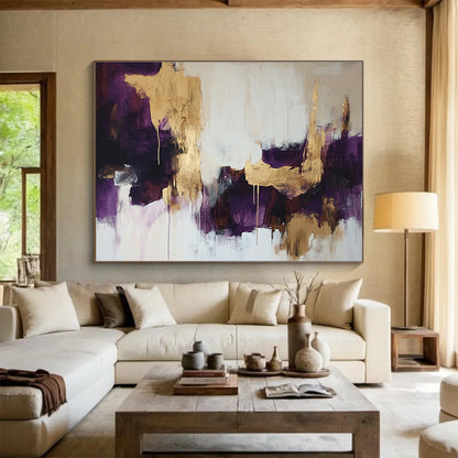 Purple and Gold Abstract Art for Luxury Bedroom & Upscale Restaurant SC212