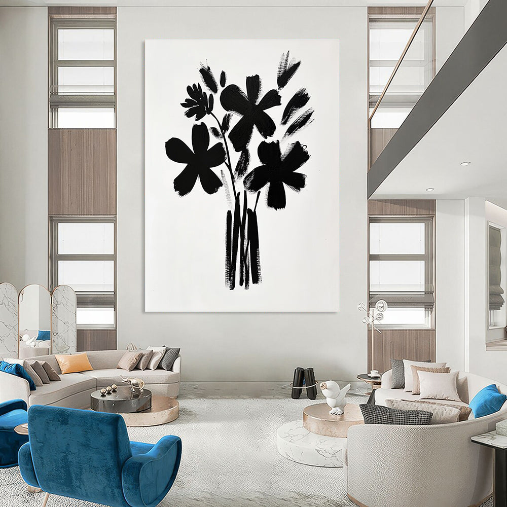 Black Abstract Flower Bouquet 2 for Minimalist Office & Contemporary Art Studio STSC925