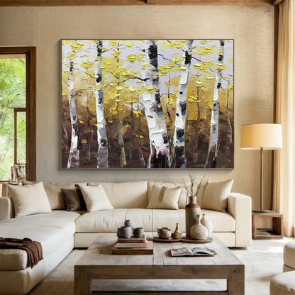 Golden Birch Forest Painting for Autumn - Themed Restaurant DLZ3010