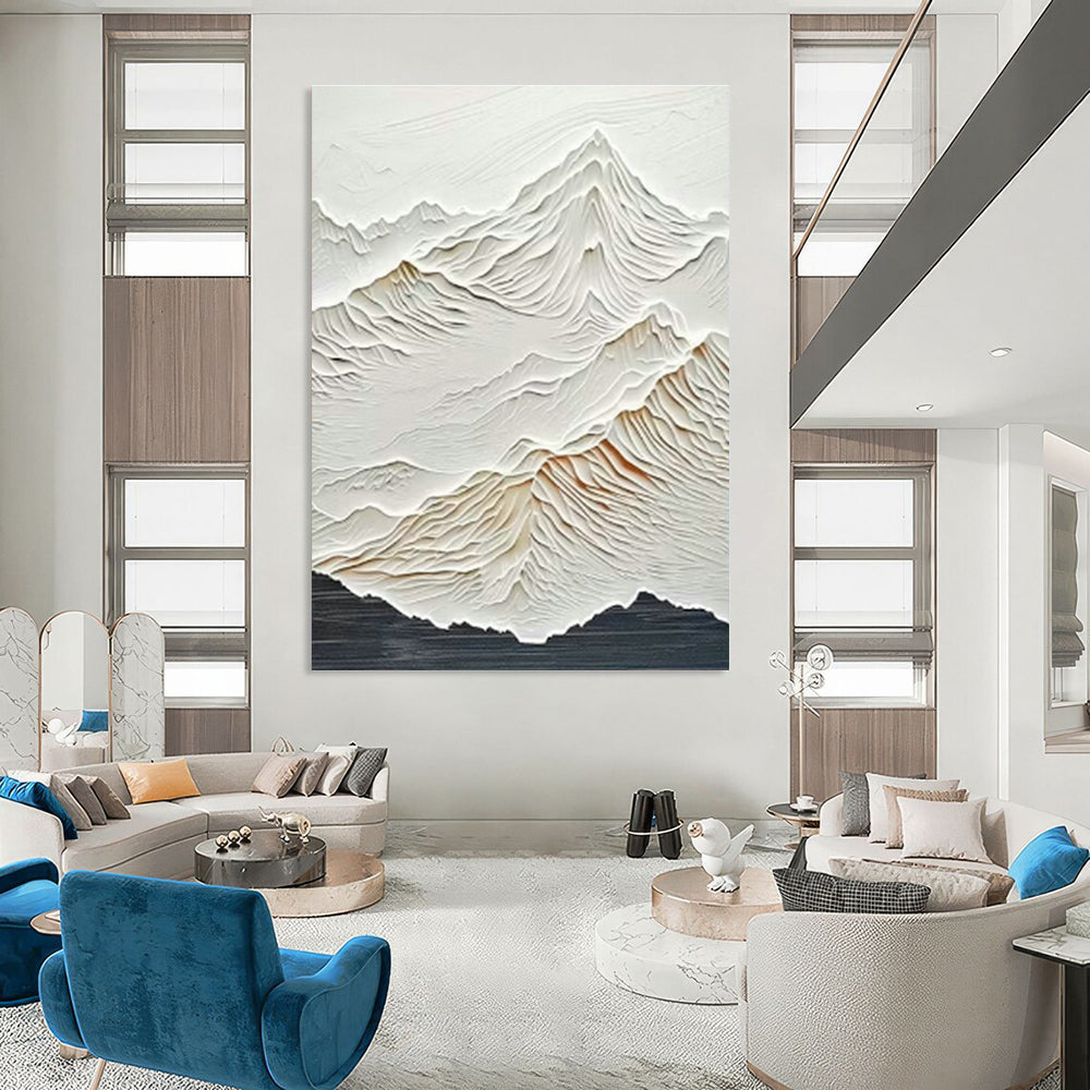 White Relief Mountain Art for Alpine Ski Chalet & Nature - Inspired Spa DLZ0992