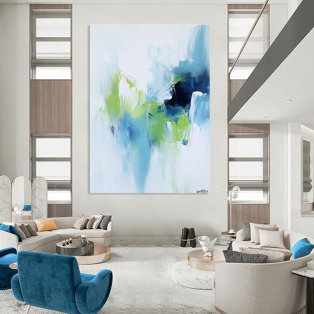 Soft Blue and Green Abstract for Spa Retreat & Coastal Home STSC826