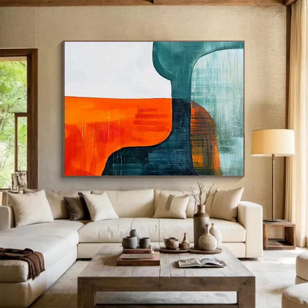 Orange - Blue Geometric Abstract Art for Modern Café Wall Decor DLZ2649