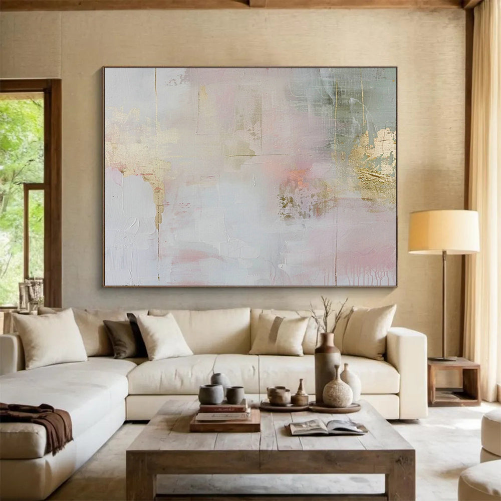 Gold - Pink Soft Abstract Art for Romantic Dressing Room DLZ2868