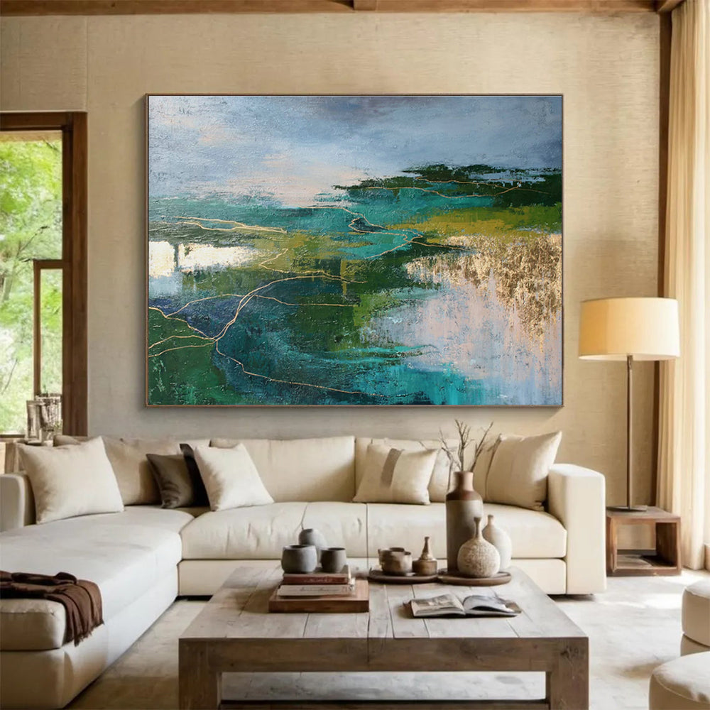 Gold - lined Landscape Abstract Art for Luxury Hotel Lobbies DLZ2513