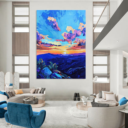 Colorful Mountain Sunset Vibrant Landscape Art for Adventure - Themed Home & Outdoor Enthusiast’s Living Room STSC1457