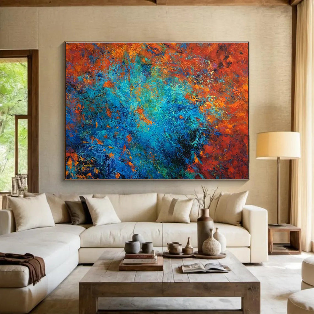 Orange - Blue Contrast Abstract Art for Vibrant Retail Storefronts DLZ3107