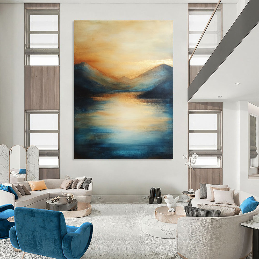 Sunset Mountain Reflection Art for Lakeside Home & Hotel Dining Area STSC092