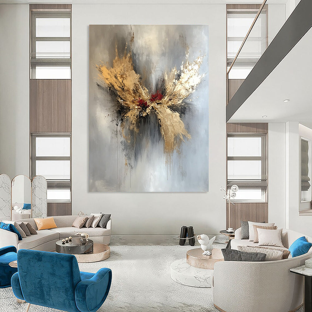 Gold - Red Abstract Butterfly Art for Bedroom & Luxury Spa STSC729