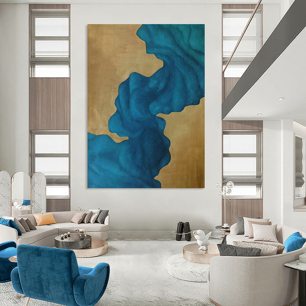Gold - Blue Landscape Abstract Art for Living Room & Hallway DLZ0532