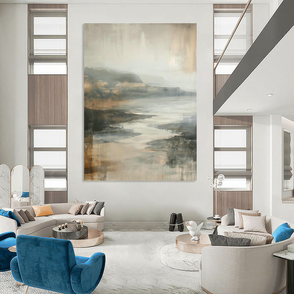 Gray - Brown Abstract Landscape Art for Industrial - Chic Loft & Nature - Lover’s Library DLZ1008