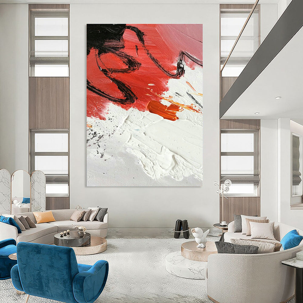Red - White - Black Abstract Painting for Industrial Loft & Contemporary Art Gallery DLZ1297