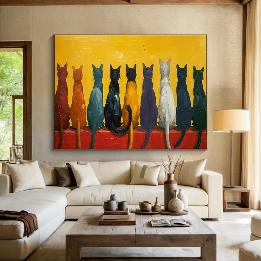 Colorful Cat Row Art for Quirky Café Outdoor Seating Walls DLZ3222