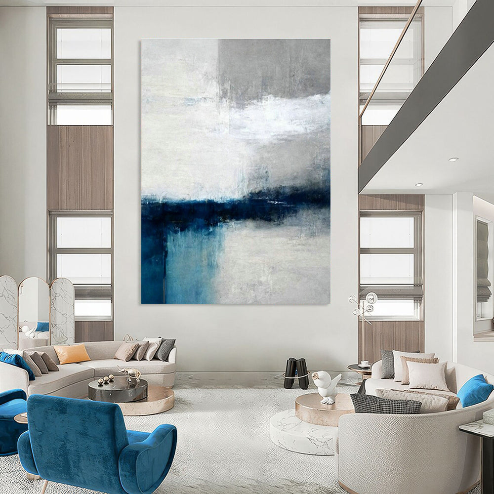 Blue - Gray Abstract Art for Modern Office & Minimalist Living Room DLZ1930