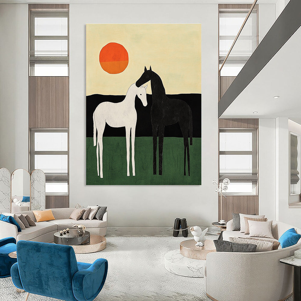 Two Horses at Sunset Art for Rustic Farmhouse Living Room & Equestrian - Themed Club STSC1329