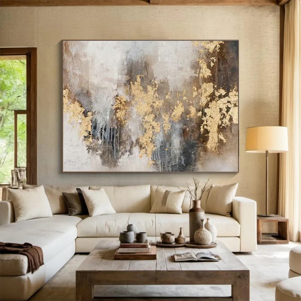 Gold - Foil Grey - Tone Abstract Art for Luxurious Living Room DLZ2797