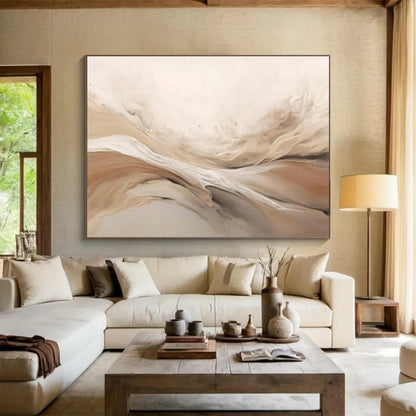 Beige Flowing Abstract Art for Minimalist Living Rooms DLZ2476