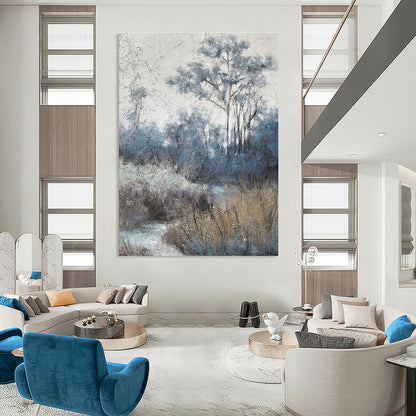 Blue - Toned Forest Landscape Art for Nature - Inspired Yoga Studio & Rustic Cabin DLZ2158