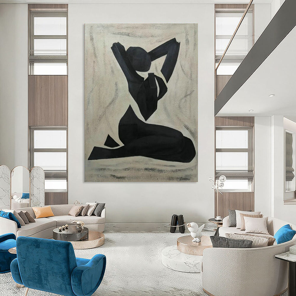 Black Yoga Pose Silhouette Art for Wellness Center & Minimalist Bedroom DLZ2265