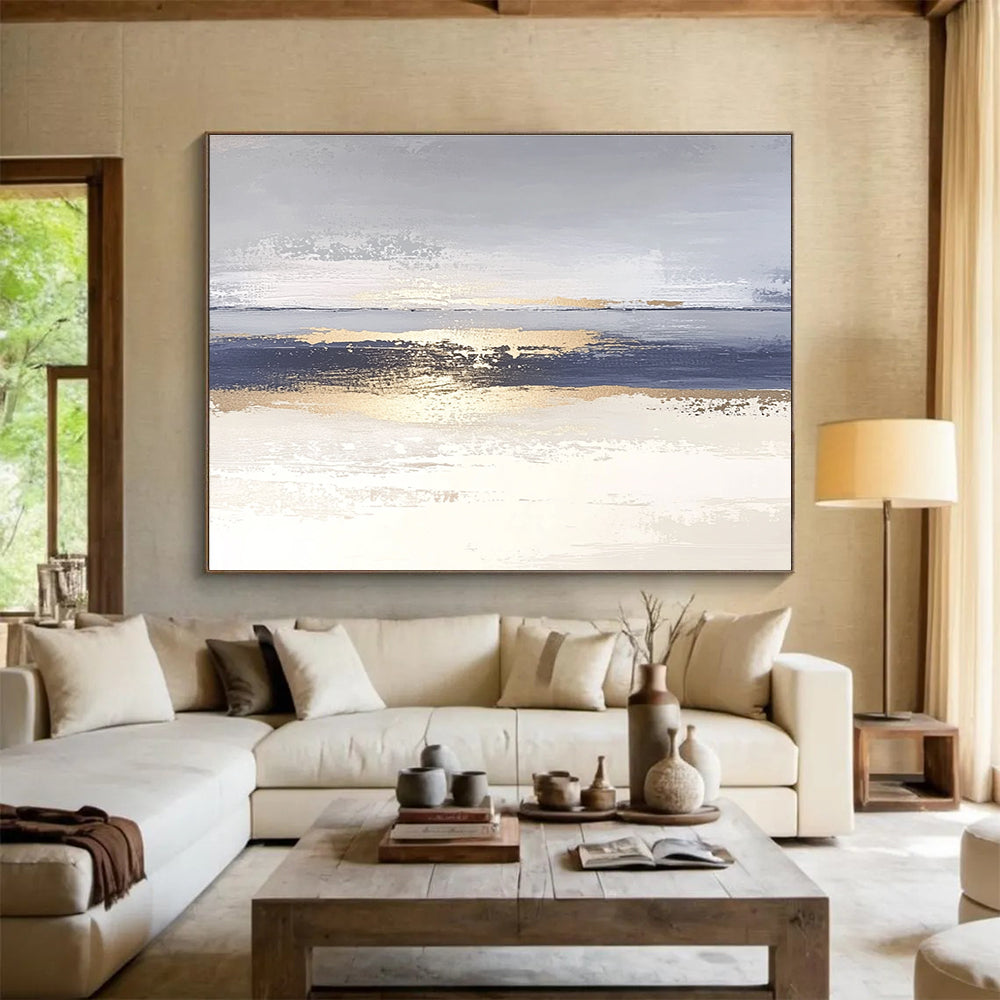 Blue - Gray - Gold Abstract Art for Coastal Home & Contemporary Gallery SC007