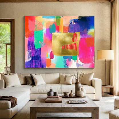 Colorful Abstract with Gold Art for Bohemian - Style Studio & Vibrant Art Café SC297