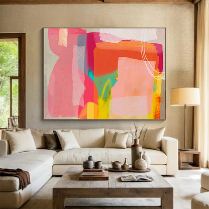 Pink - Orange Collage Abstract Art for Feminine - Themed Beauty Parlor Interiors DLZ2585