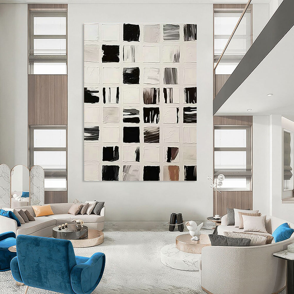 Black - White Grid Art for Contemporary Art Gallery & Industrial - Style Café DLZ1521