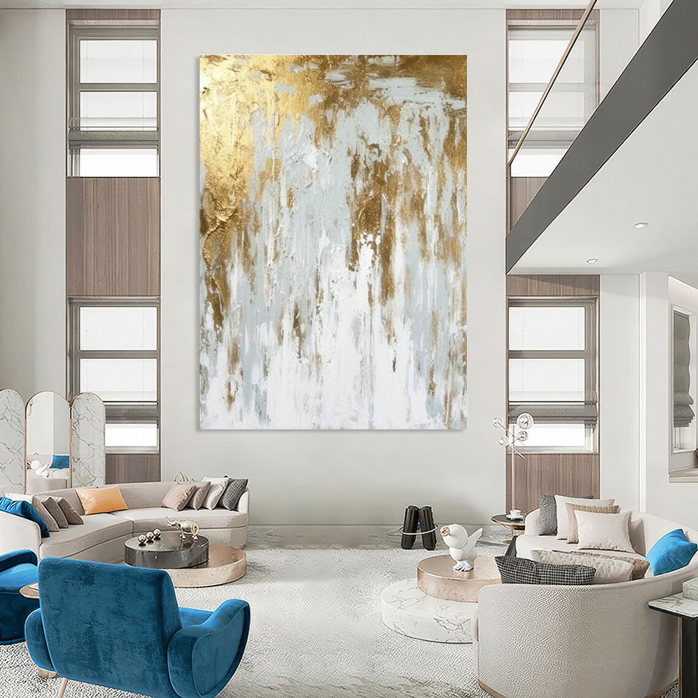 Gold - White Abstract Art for Luxury Hotel Lobby & Upscale Home Office DLZ1934