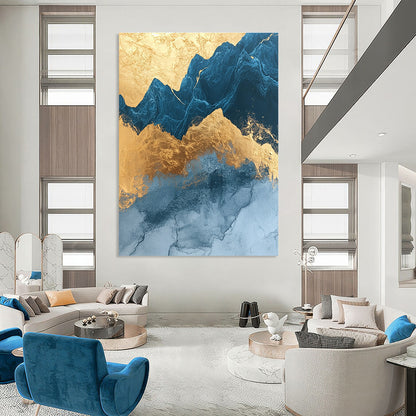Blue and Gold Mountain Patterns Art for Luxury Hotel Suite & Asian - Inspired Restaurant STSC1312