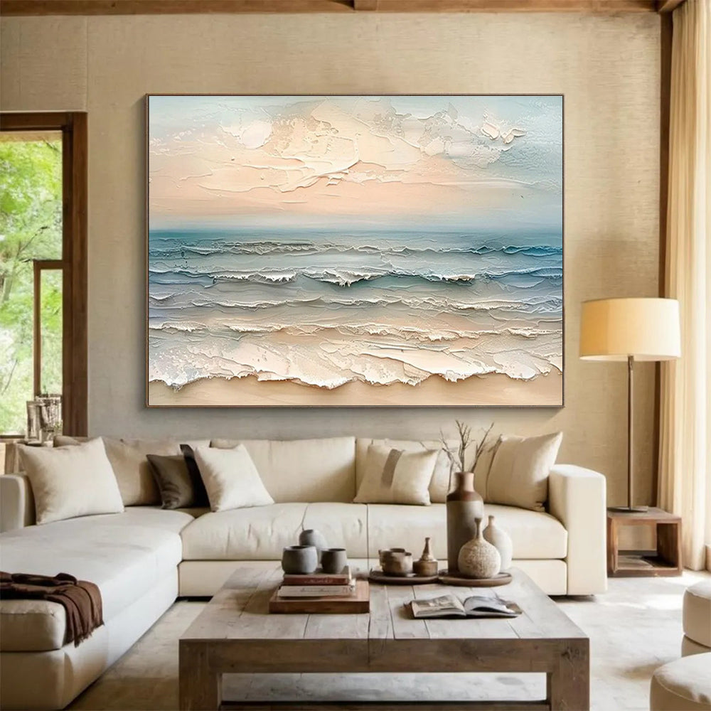 Textured Beach Wave Art for Coastal Resort Hotel Balcony Spaces DLZ3179