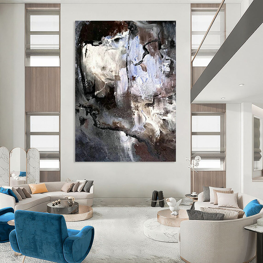 Gray - Brown Abstract Art for Industrial - Style Loft Bedroom Walls DLZ0048