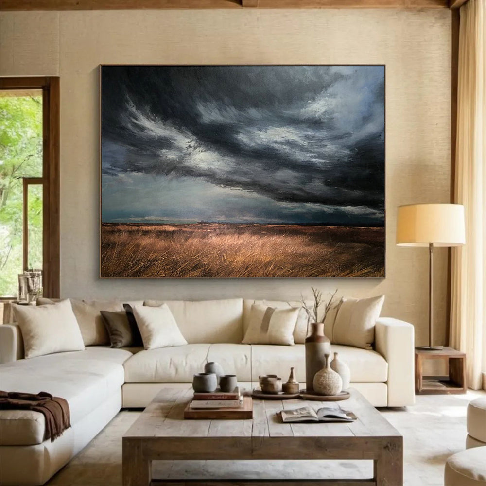 Prairie Storm Oil Painting for Rustic Ranch House Study Nooks DLZ3163