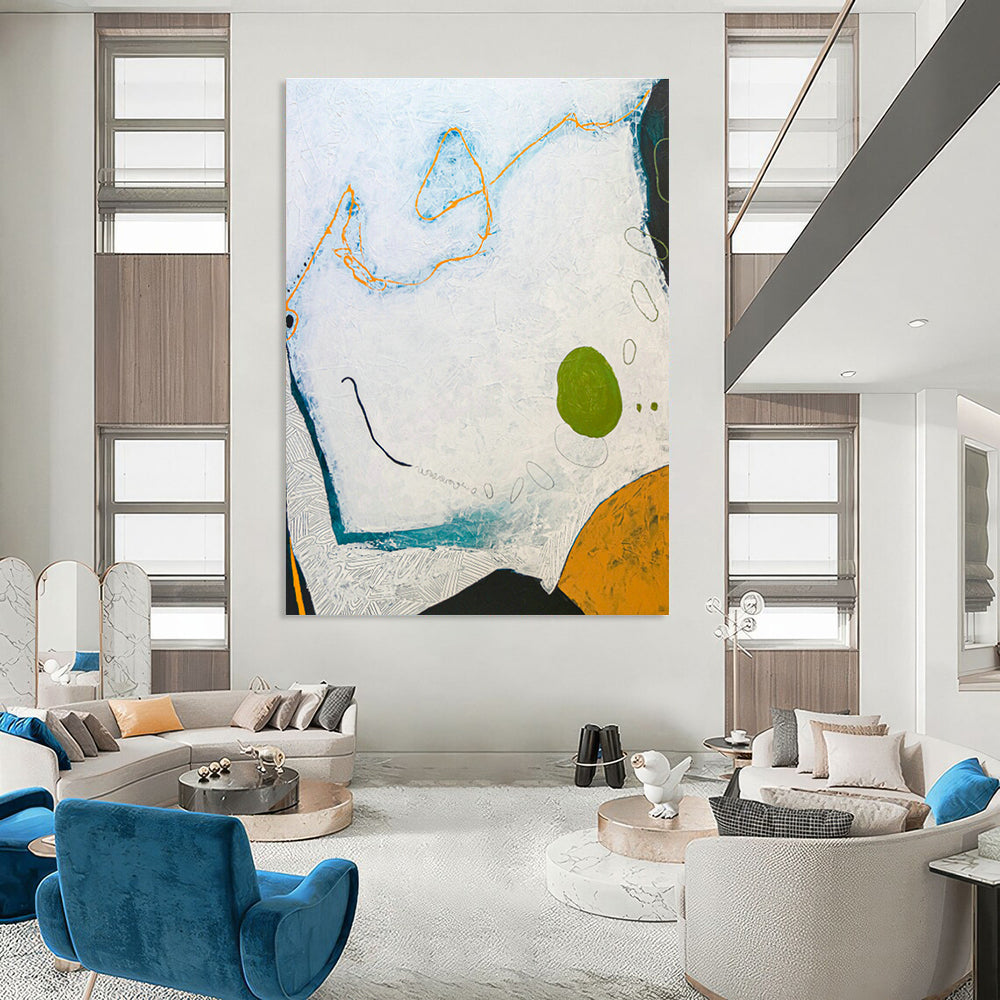 White - Orange - Green Abstract Art for Coastal Restaurant & Home Porch DLZ1117