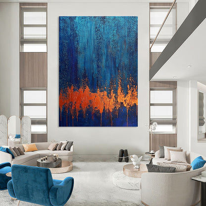 Blue - Orange Splash Abstract Art for Living Room & Art Studio STSC720