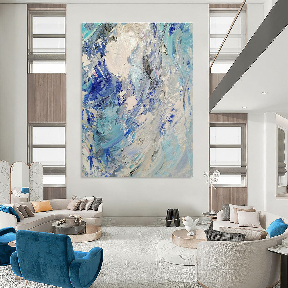 Blue - White Swirl Abstract Painting for Beachfront Restaurant & Nautical - Themed Bar DLZ1295
