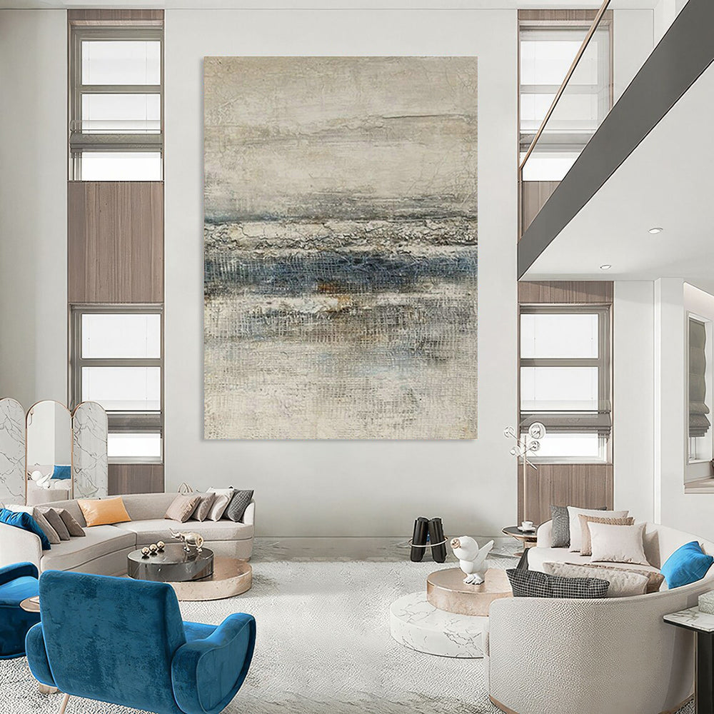 Gray - White - Blue Linen - Textured Art for Coastal Home Office & Nautical Art Gallery DLZ1861