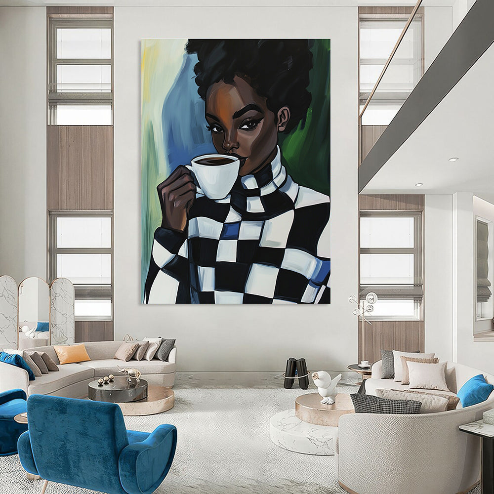 Woman Drinking Coffee for Trendy Coffee Shop & Modern Feminine Workspace STSC919