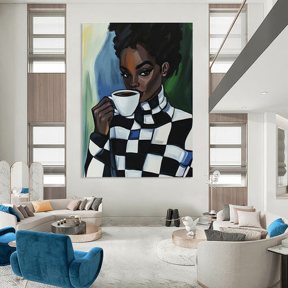 Woman Drinking Coffee for Trendy Coffee Shop & Modern Feminine Workspace STSC919
