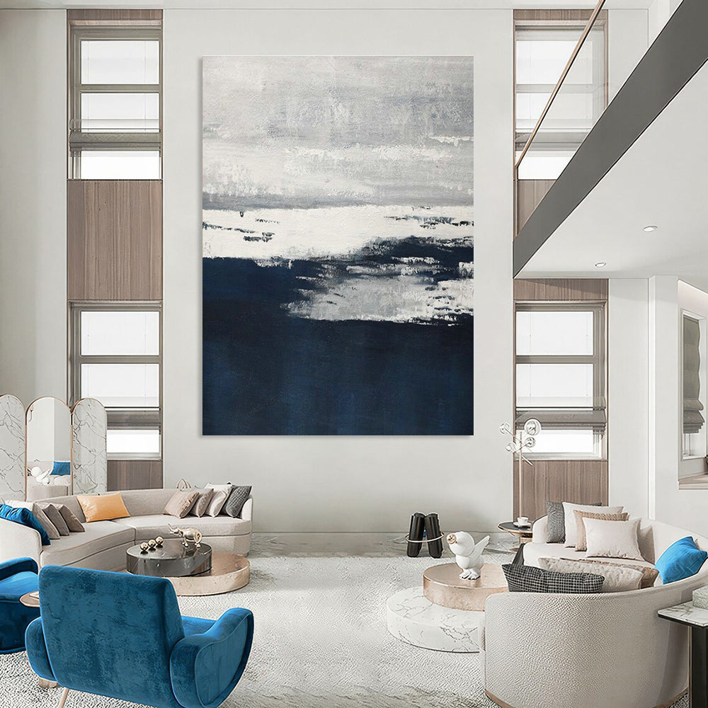 Monochrome Sea - like Abstract Art for Coastal Home Office & Minimalist Living Room DLZ2240
